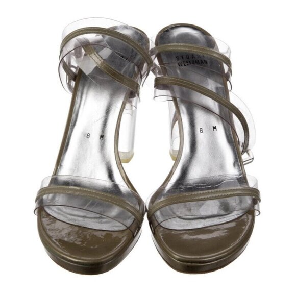 VINTAGE Stuart Weitzman Lucite PVC Open Toe Heels Size 8 - Picture 2 of 5